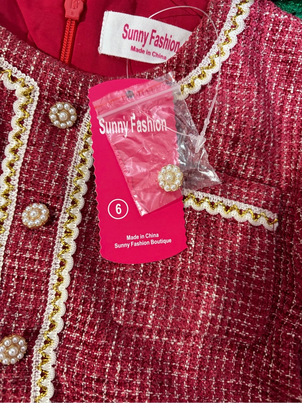 Girls Red Tweed & Tulle Sparkle Party Dress - Picture 5 of 5